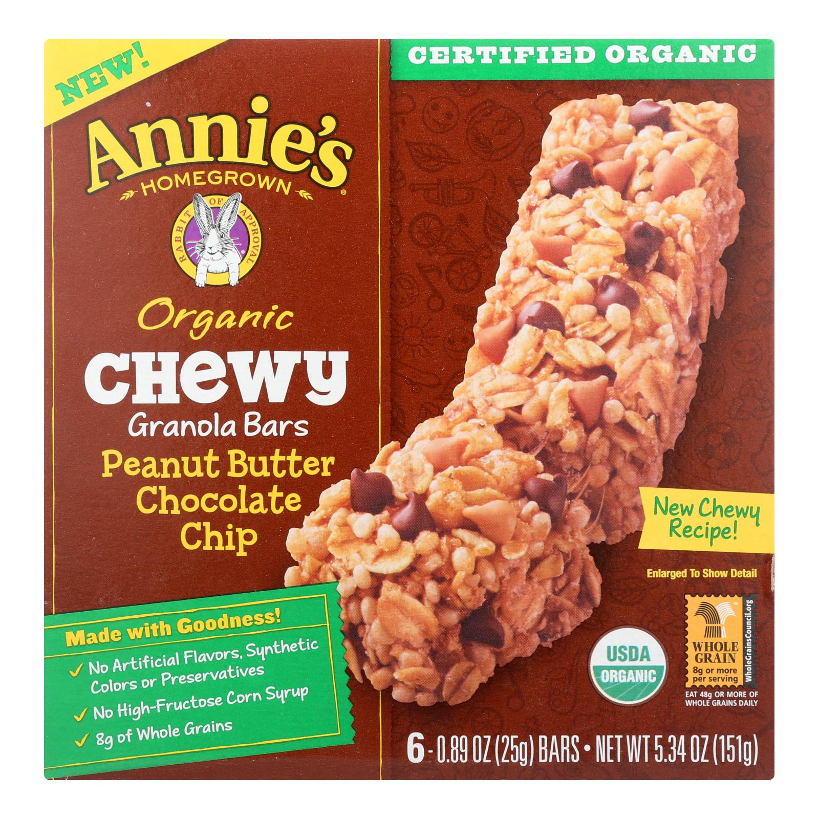 Annie's Homegrown Organic Chewy Granola Bars Peanut Butter Chocolate Chip - Case Of 12 - 5.34 Oz. - Whole Green Foods