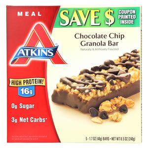 Atkins Advantage Bar Chocolate Chip Granola - 5 Bars - Whole Green Foods