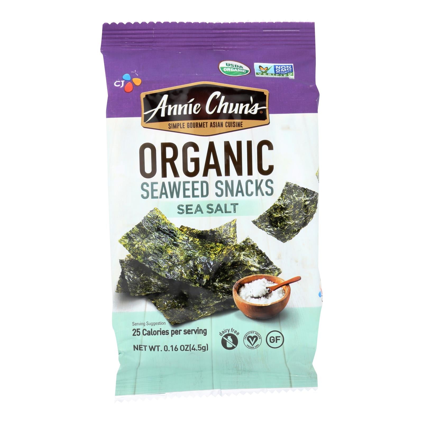 Annie Chun's Seaweed Snack - Sea Salt - Case Of 12 - .16 Oz. - Whole Green Foods