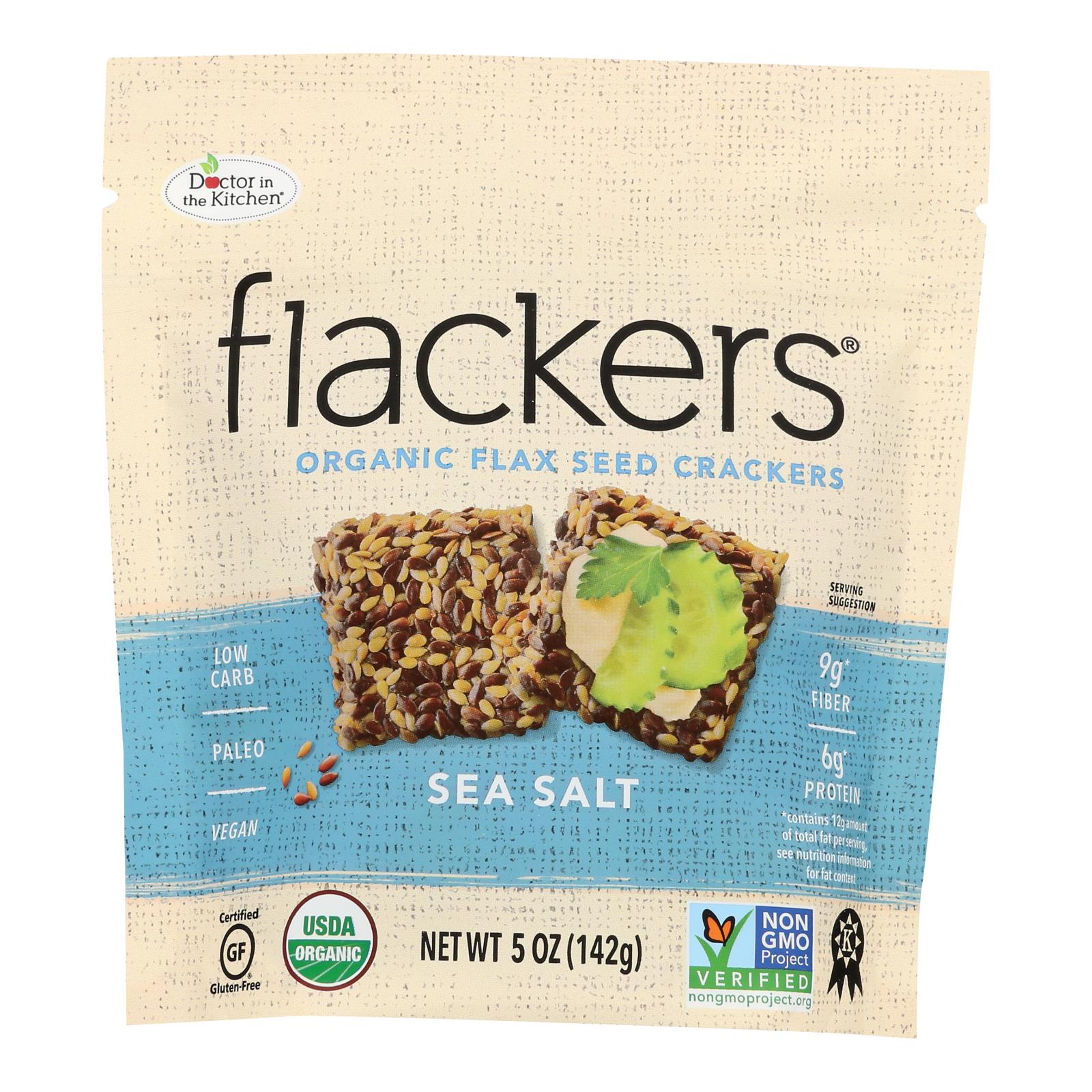 Doctor In The Kitchen - Organic Flax Seed Crackers - Sea Salt - Case Of 6 - 5 Oz. - Whole Green Foods