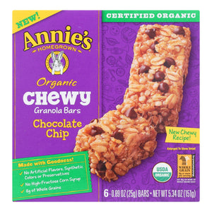 Annie's Homegrown Organic Chewy Granola Bars Chocolate Chip - Case Of 12 - 5.34 Oz. - Whole Green Foods