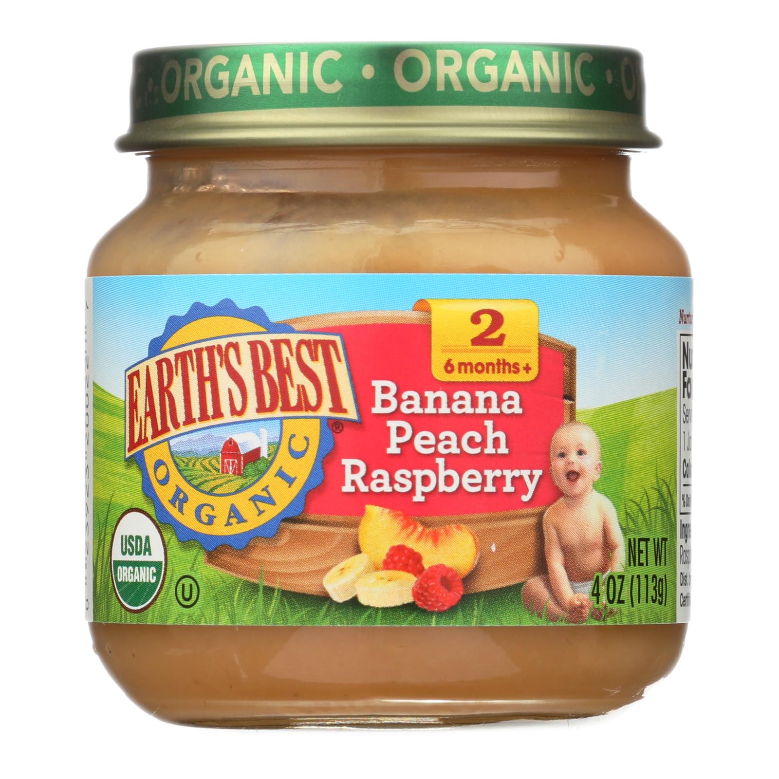 Earth's Best Organic Banana Peach Raspberry Baby Food - Stage 2 - Case Of 12 - 4 Oz. - Whole Green Foods