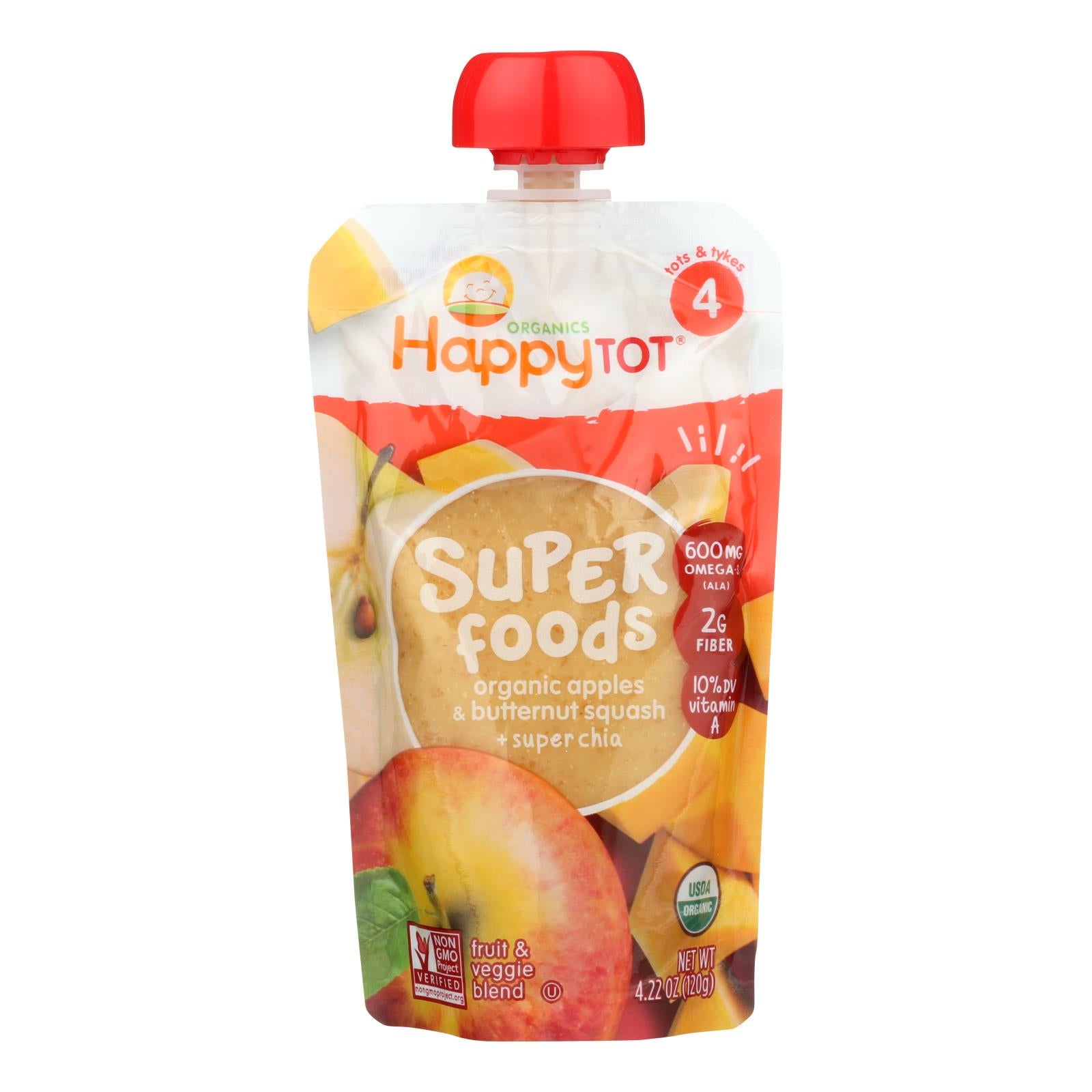 Happy Tot Toddler Food - Organic - Stage 4 - Apple And Butternut Squash - 4.22 Oz - Case Of 16 - Whole Green Foods
