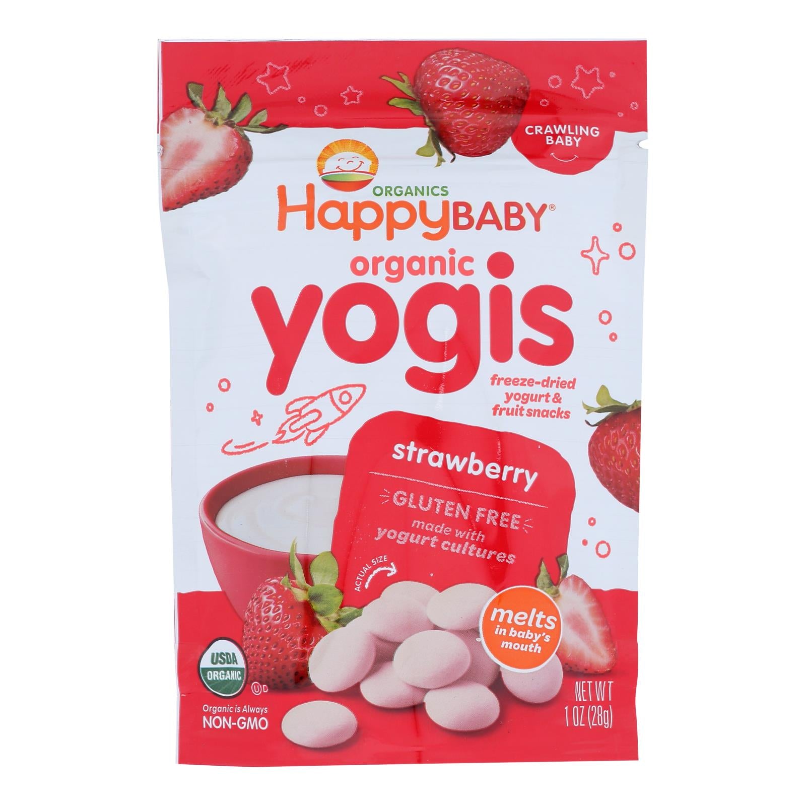 Happy Baby Happy Yogis Organic Superfoods Yogurt And Fruit Snacks Strawberry - 1 Oz - Case Of 8 - Whole Green Foods