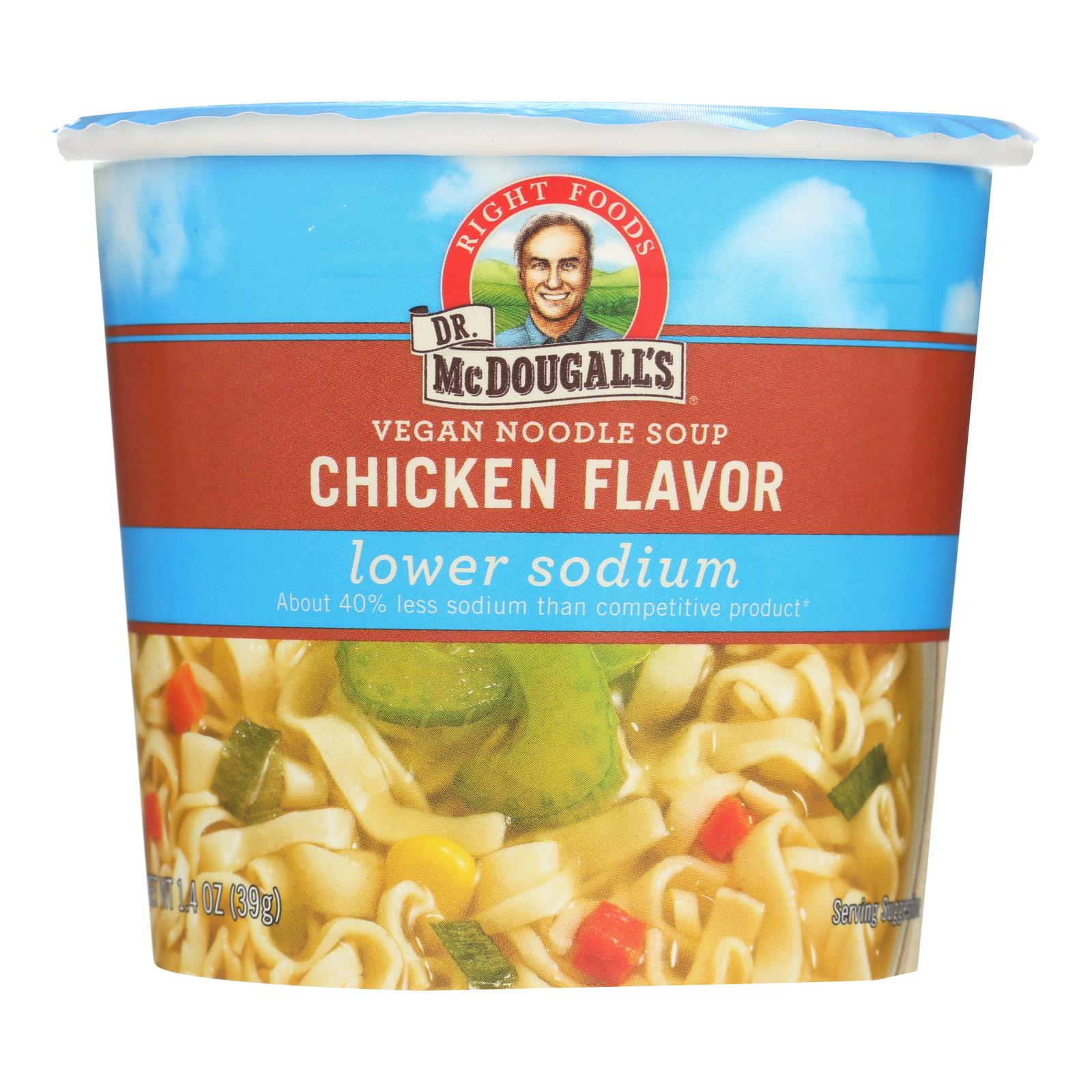 Dr. Mcdougall's Vegan Noodle Lower Sodium Soup Cup - Chicken - Case Of 6 - 1.4 Oz. - Whole Green Foods