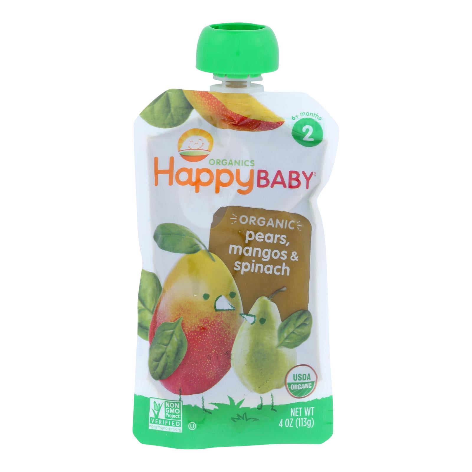 Happy Baby Organic Baby Food Stage 2 Spinach Mango And Pear - 3.5 Oz - Case Of 16 - Whole Green Foods