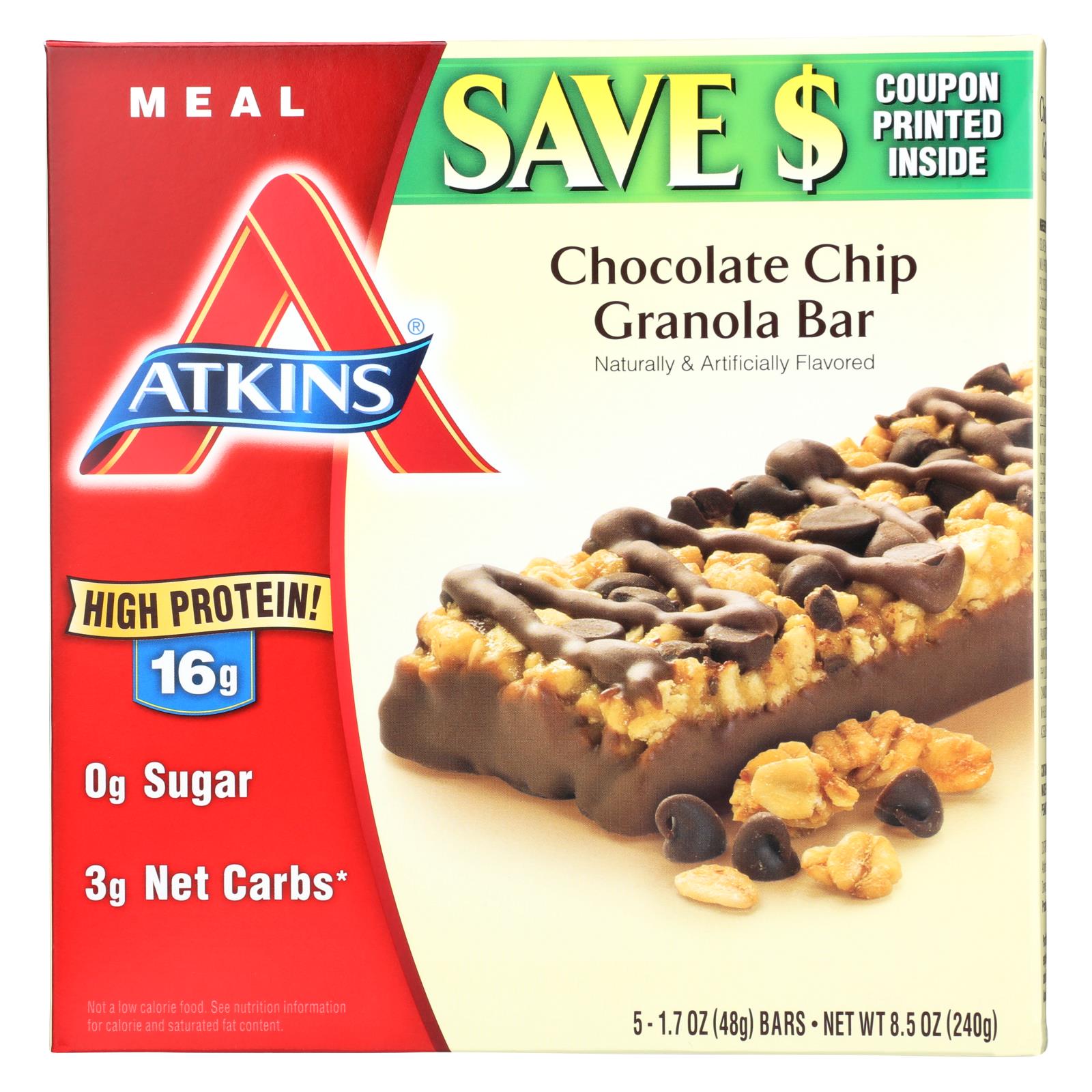 Atkins Advantage Bar Chocolate Chip Granola - 5 Bars - Whole Green Foods