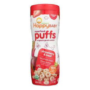 Happy Bites Organic Puffs Finger Food For Babies - Strawberry Puffs - Case Of 6 - 2.1 Oz - Whole Green Foods