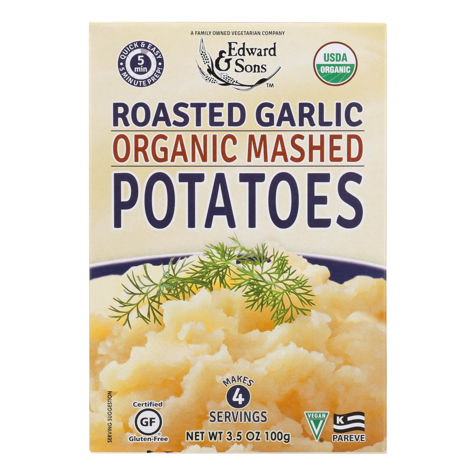 Edward And Sons Organic Mashed Potatoes - Roasted Garlic - Case Of 6 - 3.5 Oz. - Whole Green Foods