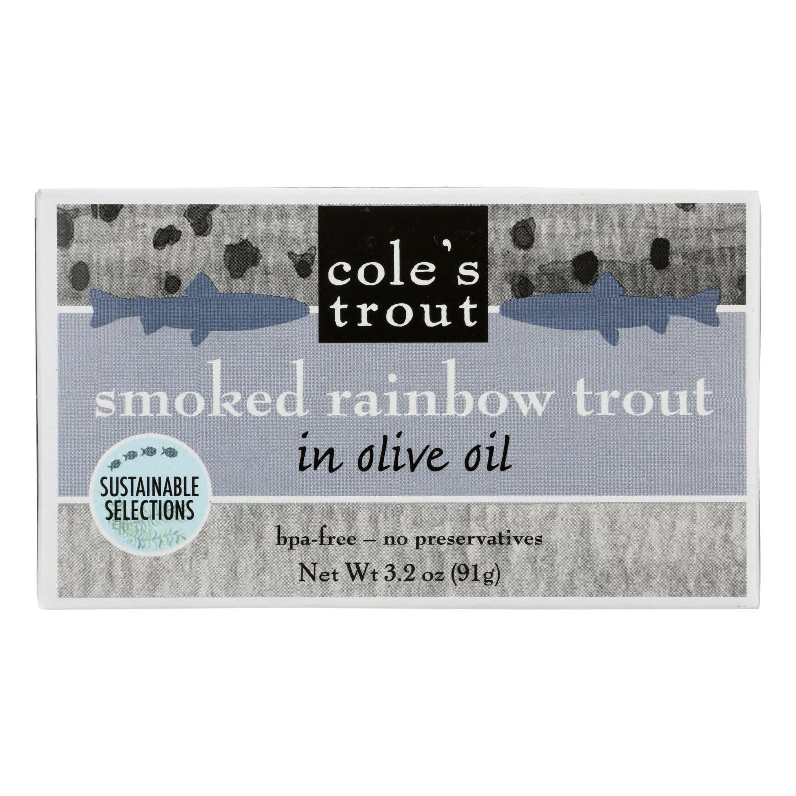 Cole's Smoked Rainbow Trout In Olive Oil - 3.2 Oz - Case Of 10 - Whole Green Foods