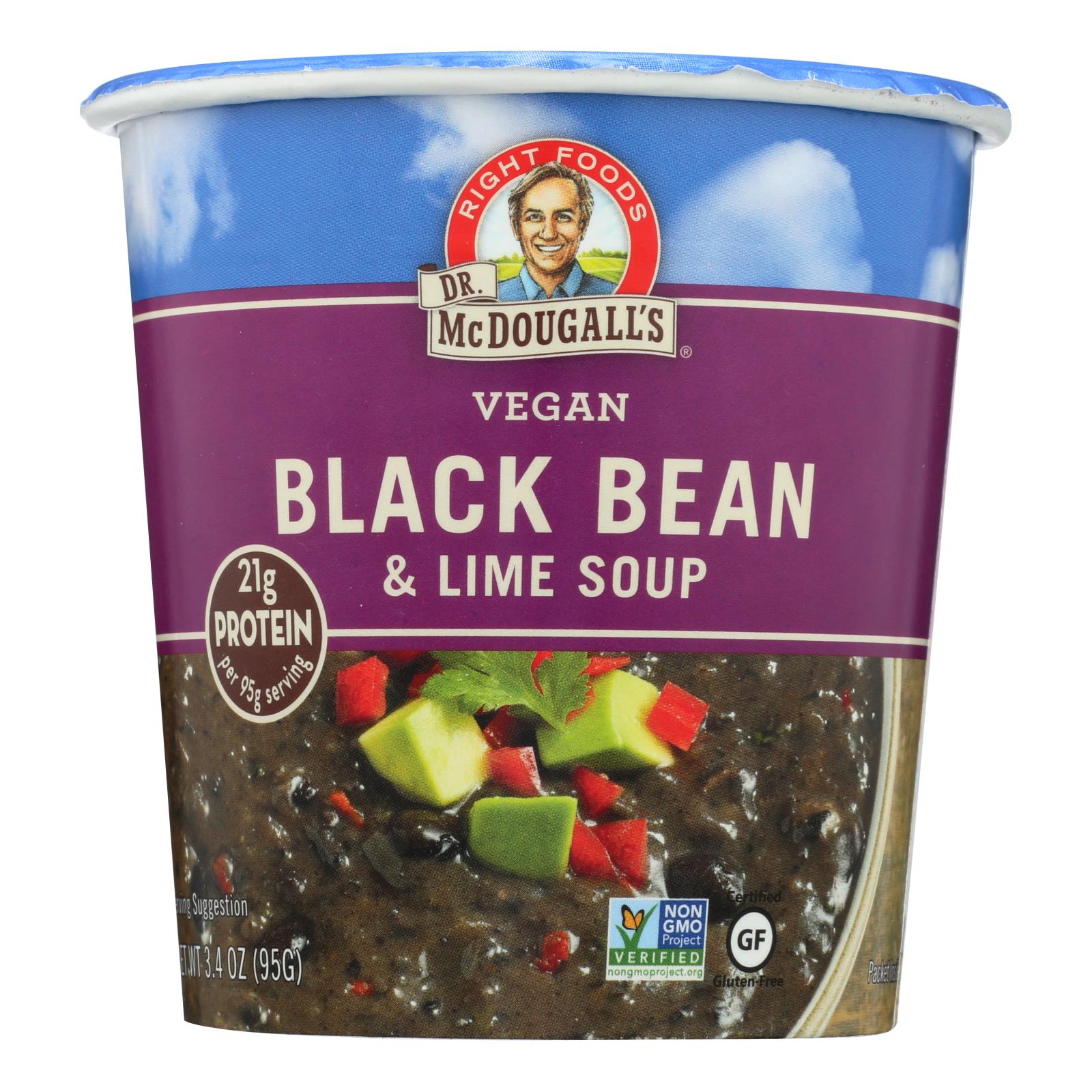 Dr. Mcdougall's Vegan Black Bean And Lime Soup Big Cup - Case Of 6 - 3.4 Oz. - Whole Green Foods