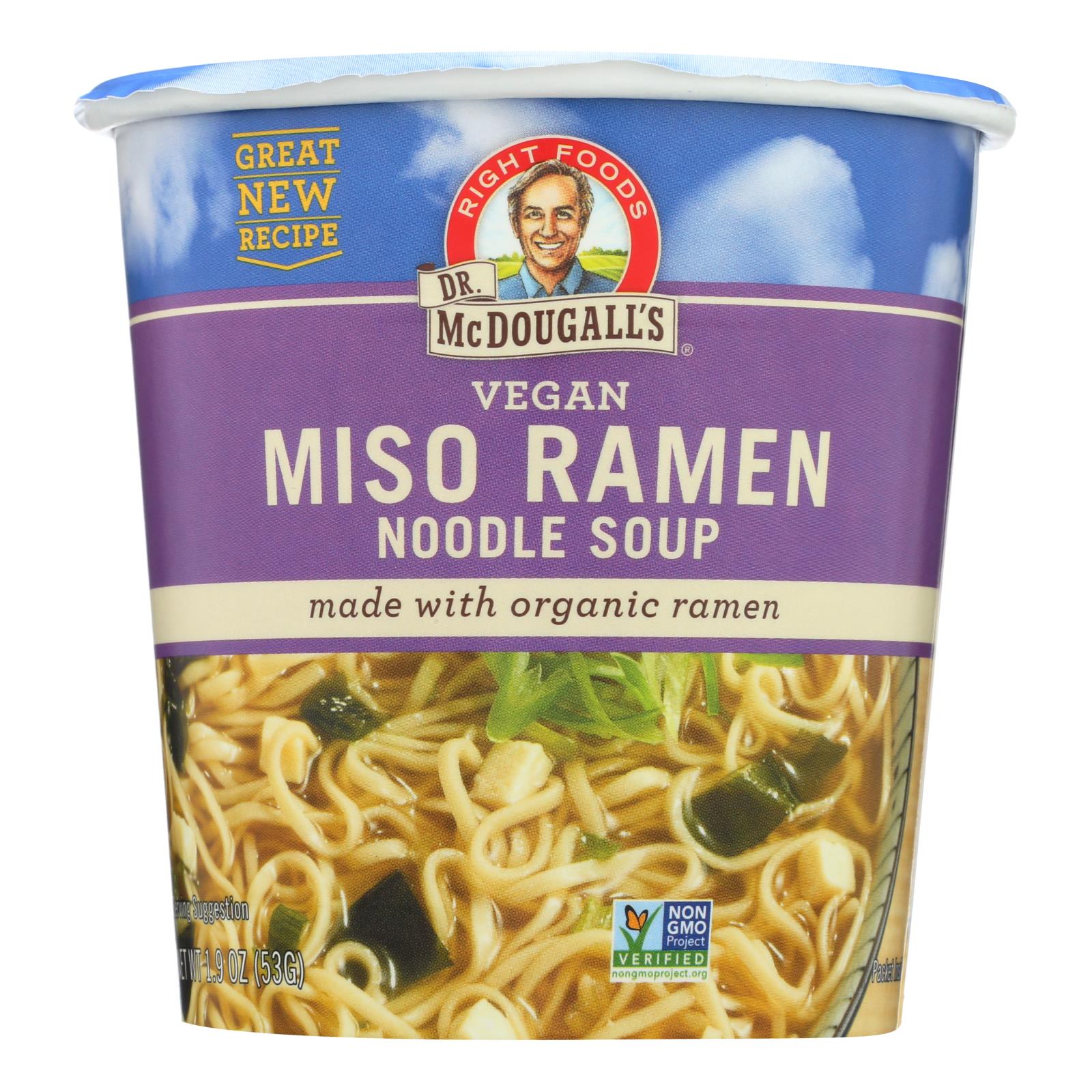 Dr. Mcdougall's Vegan Miso Ramen Soup Big Cup With Noodles - Case Of 6 - 1.9 Oz. - Whole Green Foods
