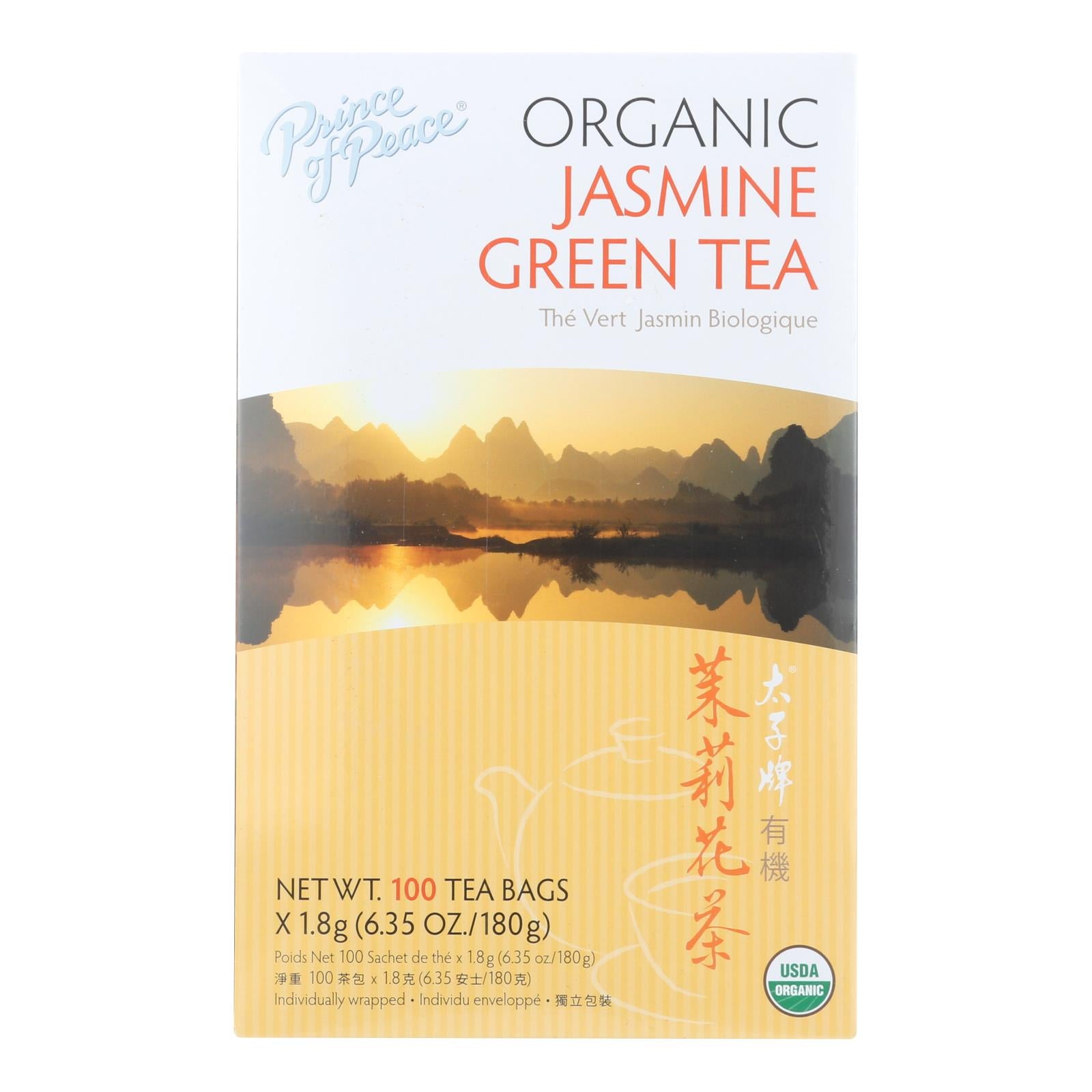 Prince Of Peace Organic Green Tea Jasmine - 100 Tea Bags - Whole Green Foods