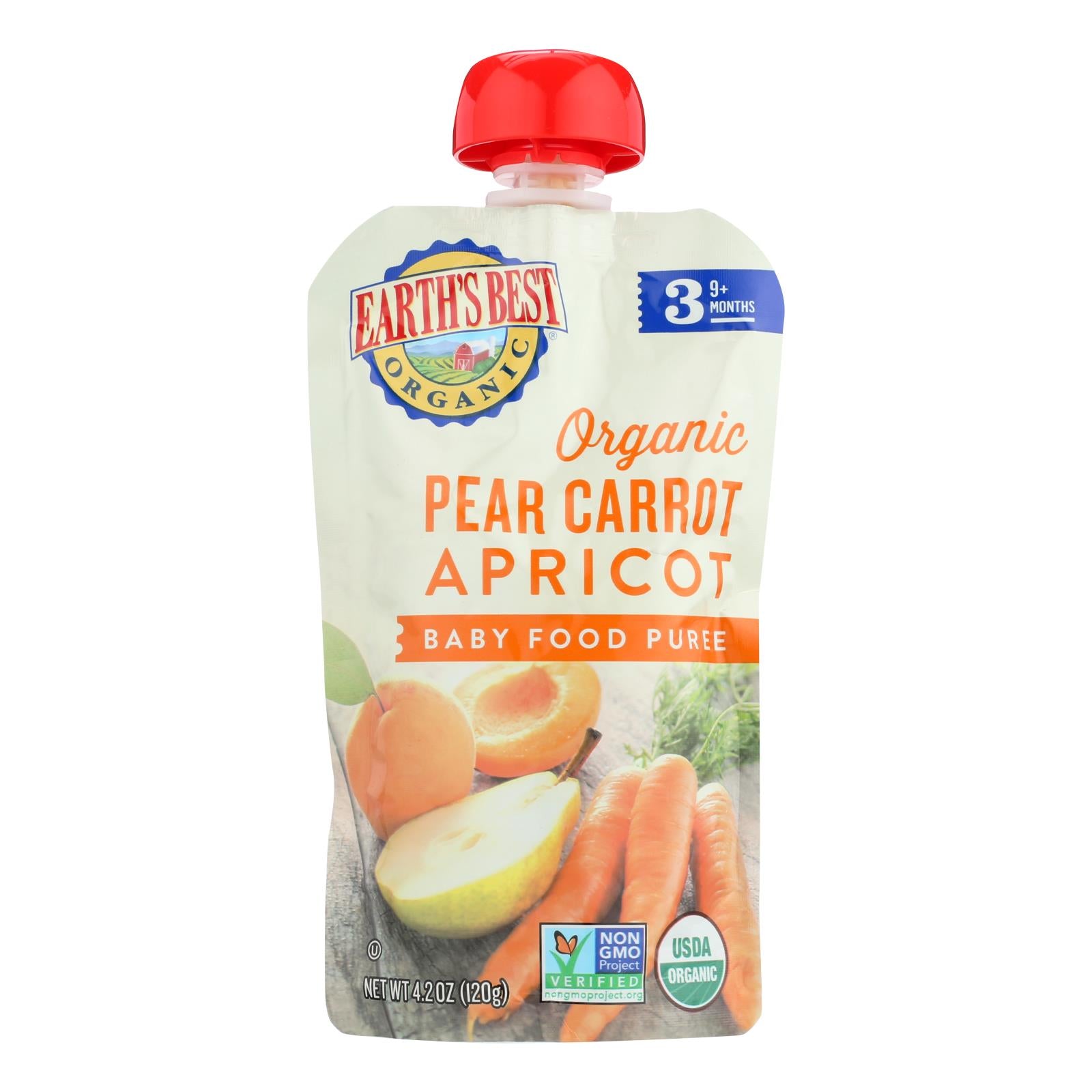 Earth's Best Organic Pear Carrot Apricot Baby Food Puree - Stage 3 - Case Of 12 - 4.2 Oz. - Whole Green Foods