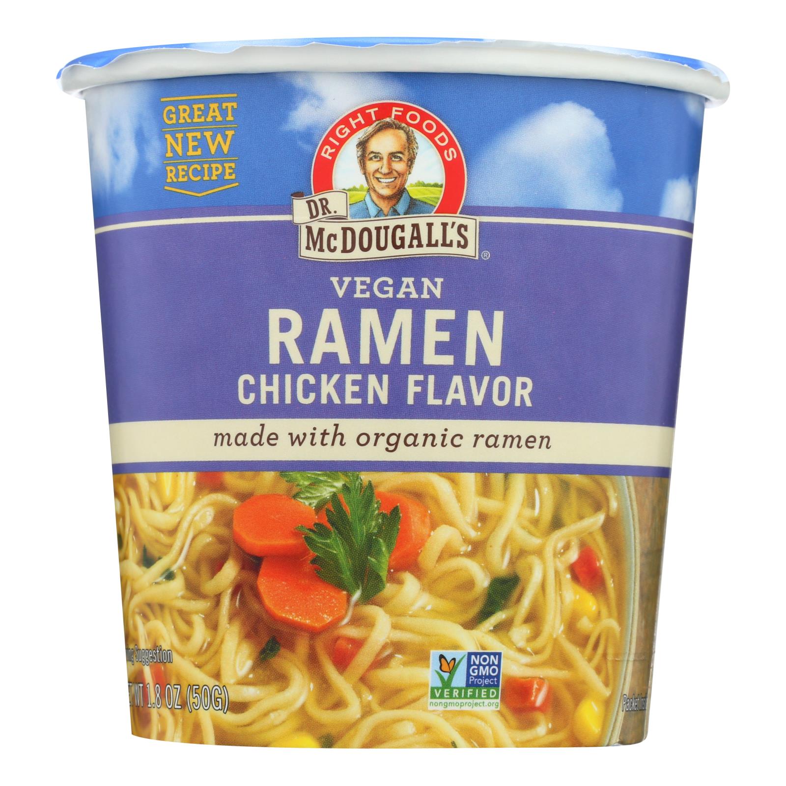 Dr. Mcdougall's Vegan Ramen Soup Big Cup With Noodles - Chicken - Case Of 6 - 1.8 Oz. - Whole Green Foods