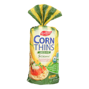 Real Foods Organic Corn Thins - Sesame - Case Of 6 - 5.3 Oz. - Whole Green Foods