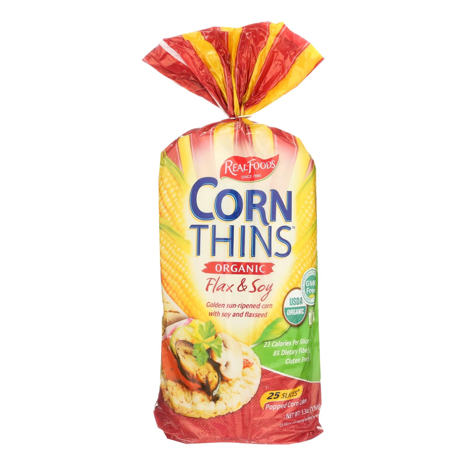 Real Foods Organic Corn Thins - Soy And Linseed - Case Of 6 - 5.3 Oz. - Whole Green Foods