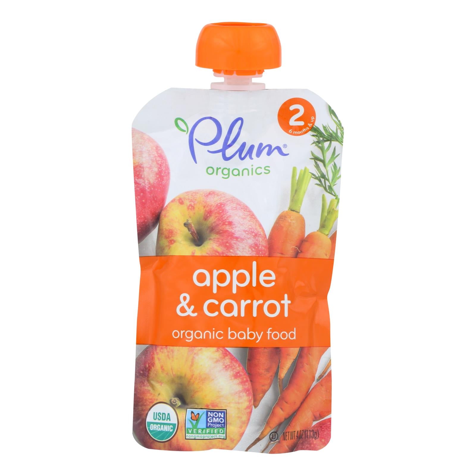 Plum Organics Baby Food - Organic -apple And Carrot - Stage 2 - 6 Months And Up - 3.5 .oz - Case Of 6 - Whole Green Foods