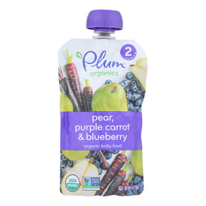 Plum Organics Baby Food - Organic - Blueberry Pear And Purple Carrots - Stage 2 - 6 Months And Up - 3.5 .oz - Case Of 6 - Whole Green Foods