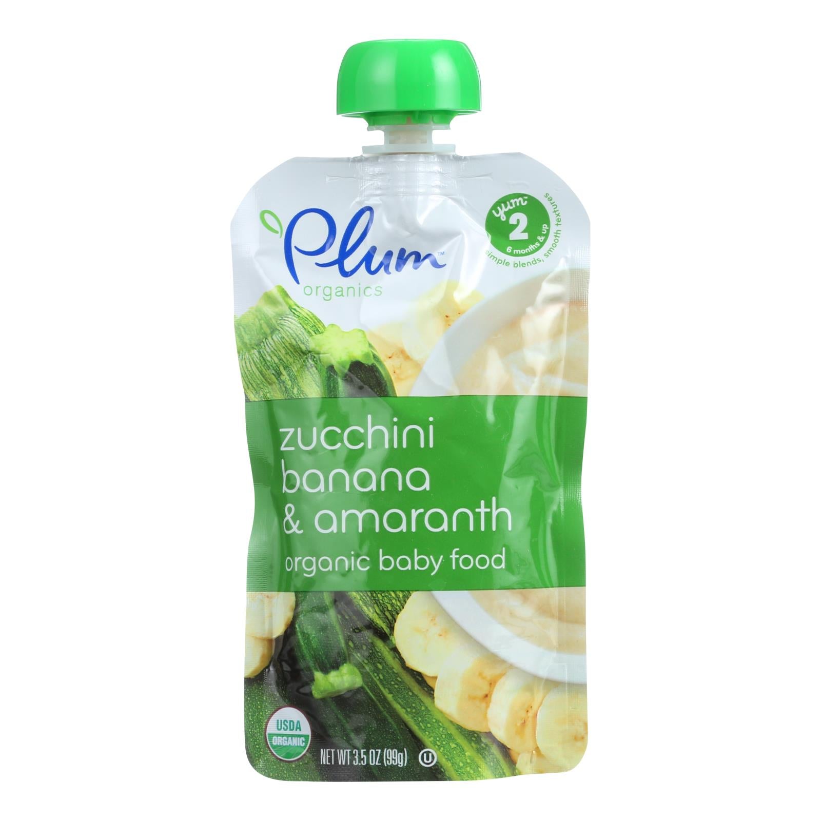 Plum Organics Baby Food - Organic - Zucchini Banana And Amaranth - Stage 2 - 6 Months And Up - 3.5 Oz - Case Of 6 - Whole Green Foods