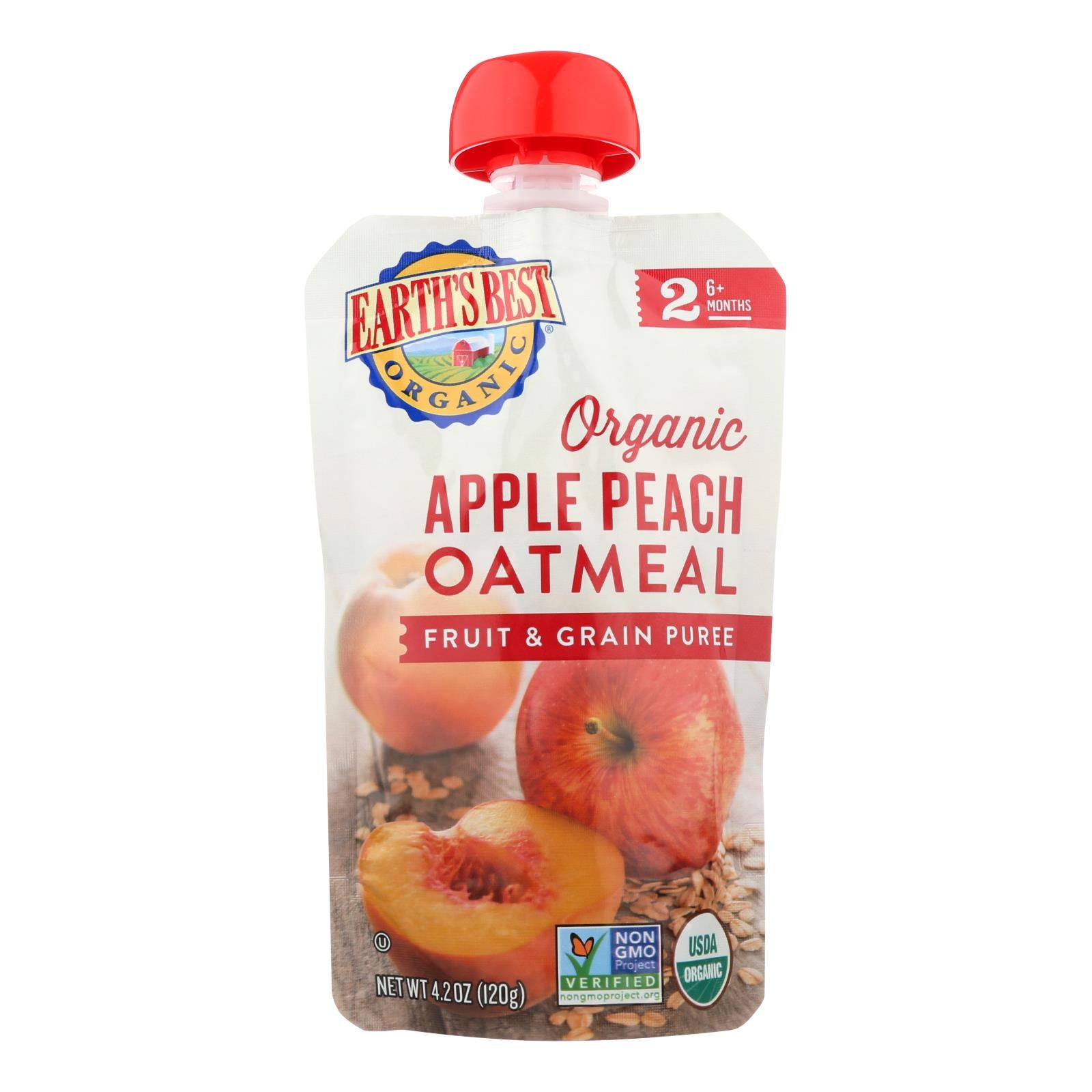 Earths Best Baby Food - Organic - Fruit And Grain Puree - Pouch - Age 6 Months Plus - Stage 2 - Apple Peach Oatmeal - 4.2 Oz - Case Of 12 - Whole Green Foods