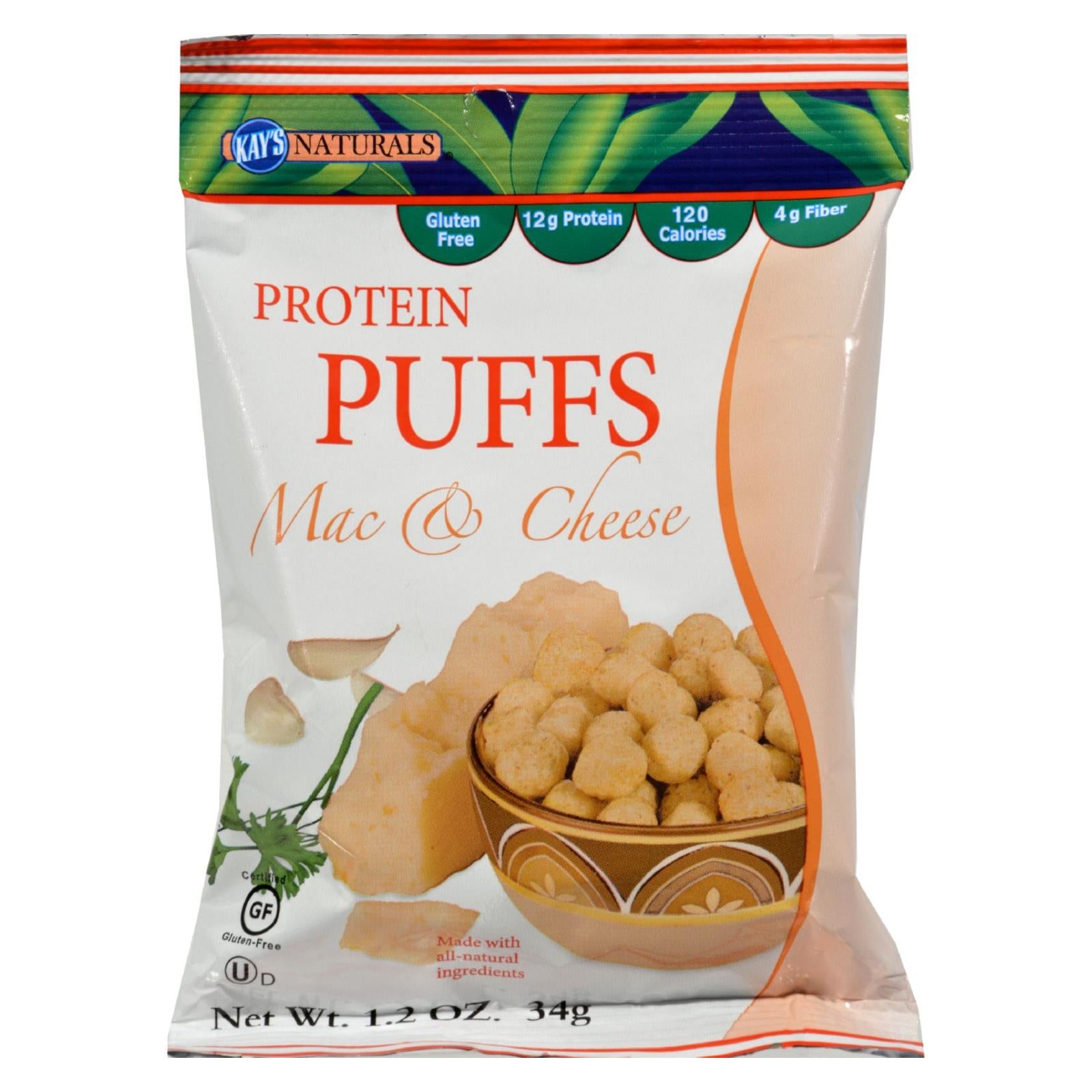 Kay's Naturals Protein Puffs - Mac And Cheese - Case Of 6 - 1.2 Oz - Whole Green Foods