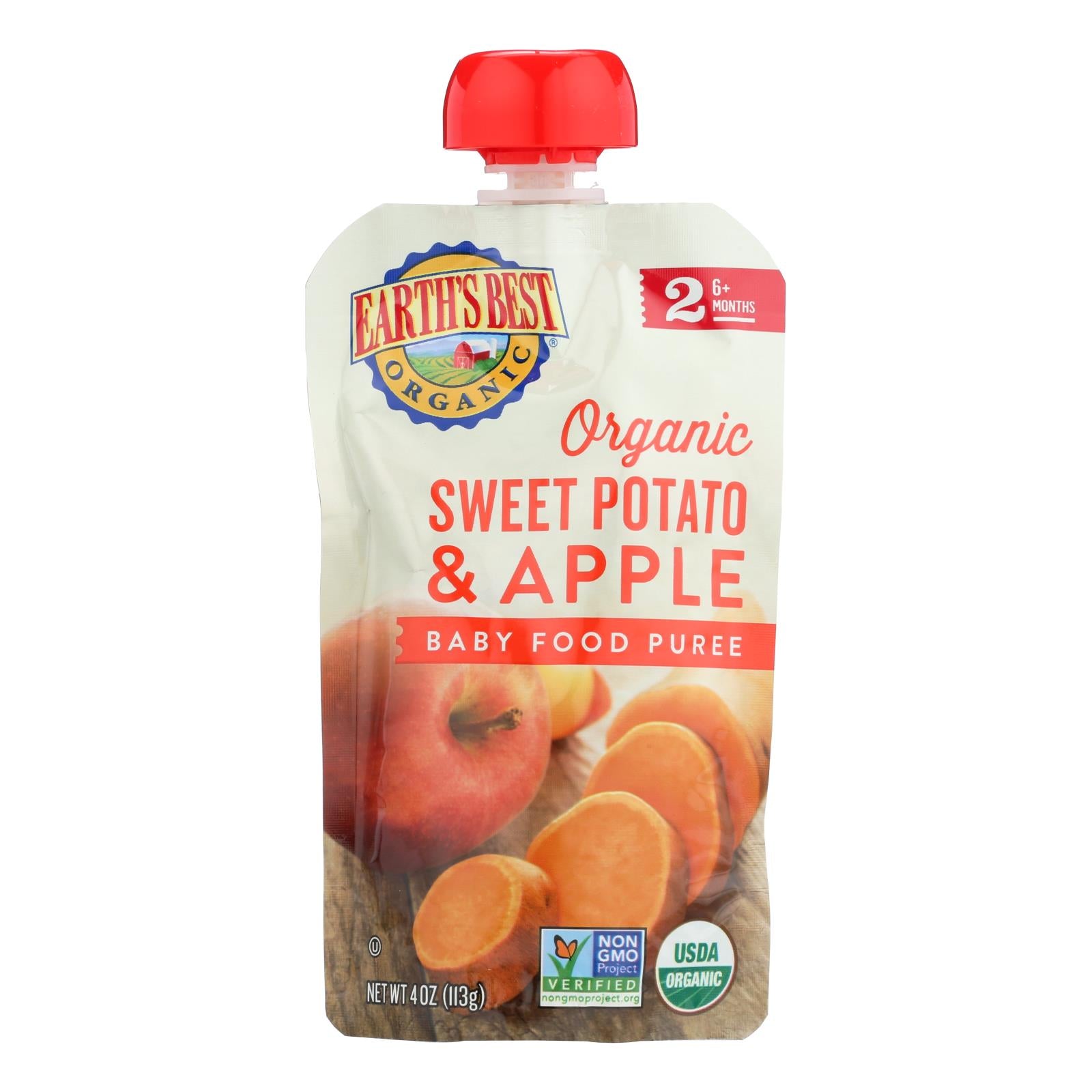 Earth's Best Organic Sweet Potato Apple Baby Food Puree - Stage 2 - Case Of 12 - 4 Oz. - Whole Green Foods
