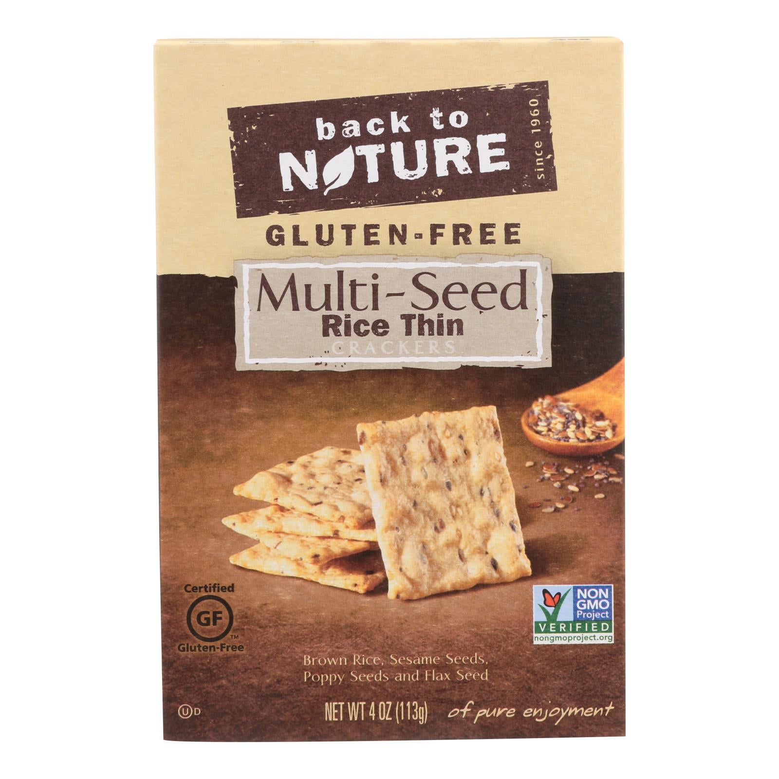 Back To Nature Multi Seed Rice Thin Crackers - Brown Rice Sesame Seeds Poppy Seeds And Flax Seed - Case Of 12 - 4 Oz. - Whole Green Foods
