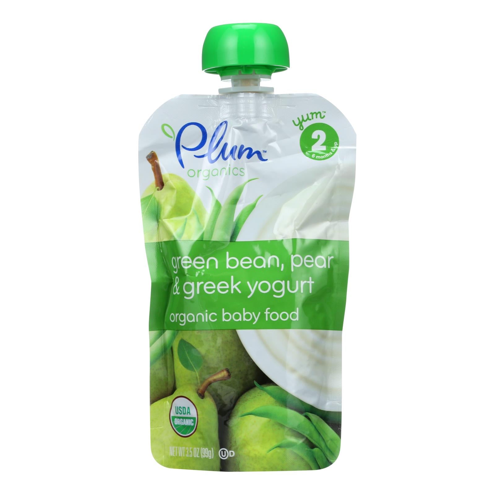 Plum Organics Baby Food - Organic - Green Bean Pear And Greek Yogurt - Stage 2 - 6 Months And Up - 3.5 .oz - Case Of 6 - Whole Green Foods