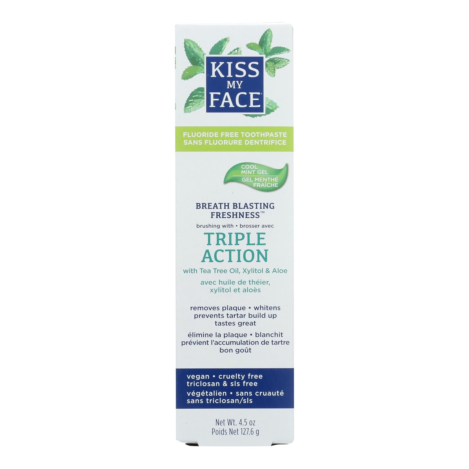 Kiss My Face Toothpaste - Triple Action - Fluoride Free - Gel - 4.5 Oz - Whole Green Foods