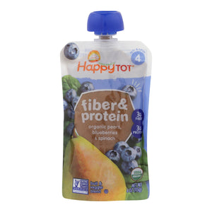 Happy Tot Toddler Food - Organic - Fiber And Protein - Stage 4 - Pear Blueberry And Spinach - 4 Oz - Case Of 16 - Whole Green Foods