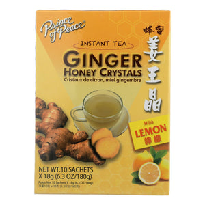Prince Of Peace Tea - Instant - Ginger Honey Crystals - With Lemon - 10 Sachets - Whole Green Foods
