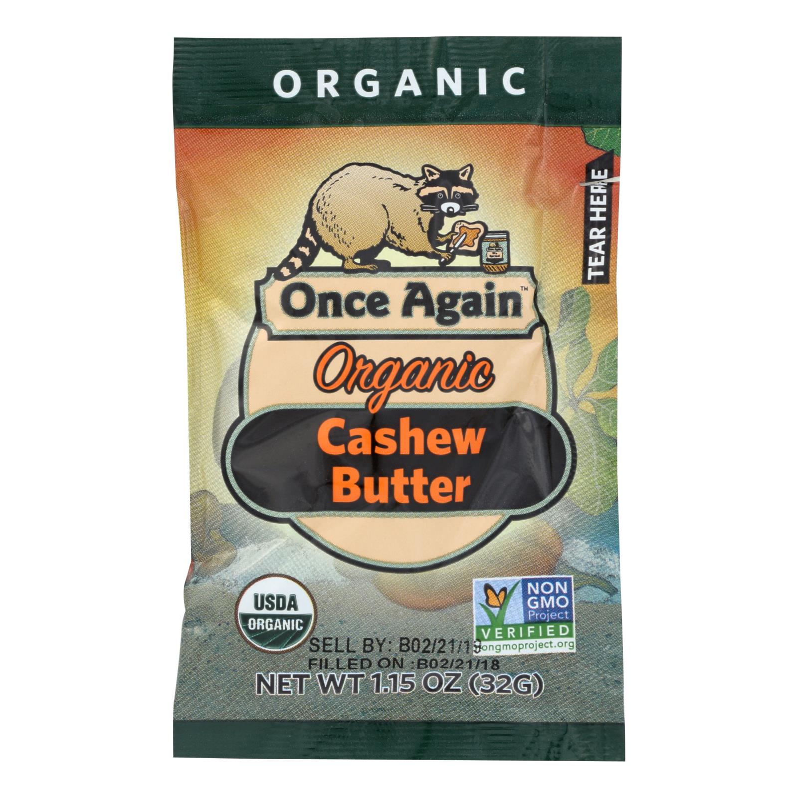 Once Again Organic Cashew Butter  - Case Of 10 - 1.15 Oz ($1.65/Count) - Whole Green Foods