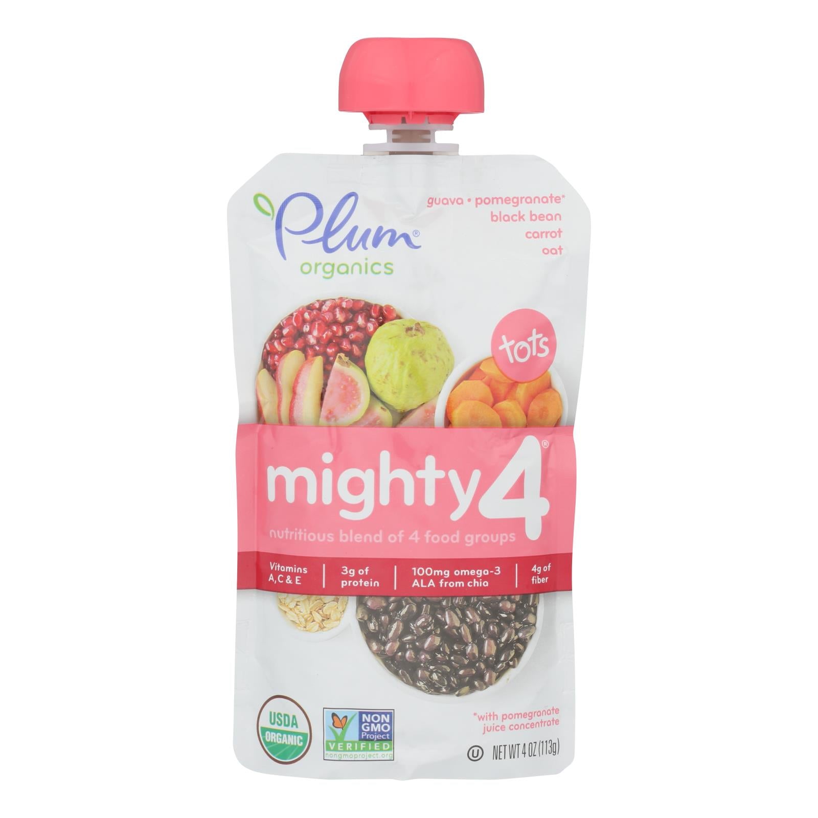 Plum Organics Mighty 4 Blends Tots - Guava Pomegranate Black Bean Carrot And Oat - Case Of 6 - 4 Oz. - Whole Green Foods
