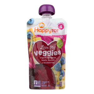 Happy Tot Toodler Food - Organic - Love My Veggies - Banana Beet Squash And Blueberry - 4.22 Oz - Case Of 16 - Whole Green Foods