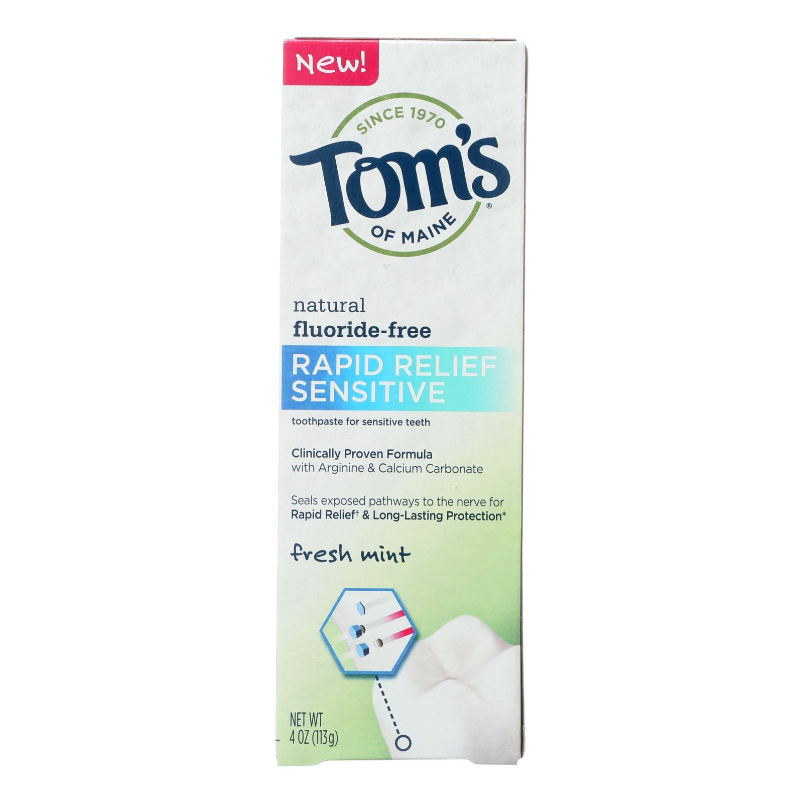 Tom's Of Maine Rapid Relief Sensitive Toothpaste - Fresh Mint Fluoride-free - Case Of 6 - 4 Oz. - Whole Green Foods