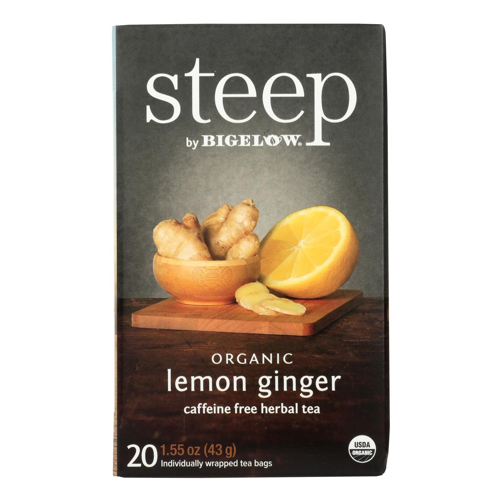 Steep By Bigelow Organic Herbal Tea - Lemon Ginger - Case Of 6 - 20 Bags - Whole Green Foods