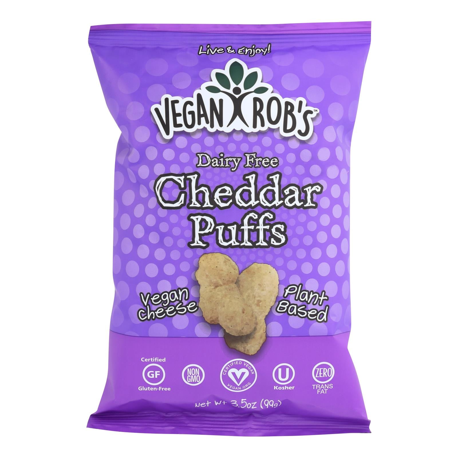 Vegan Rob's Dairy Free Puffs - Cheddar - Case Of 12 - 3.5 Oz - Whole Green Foods