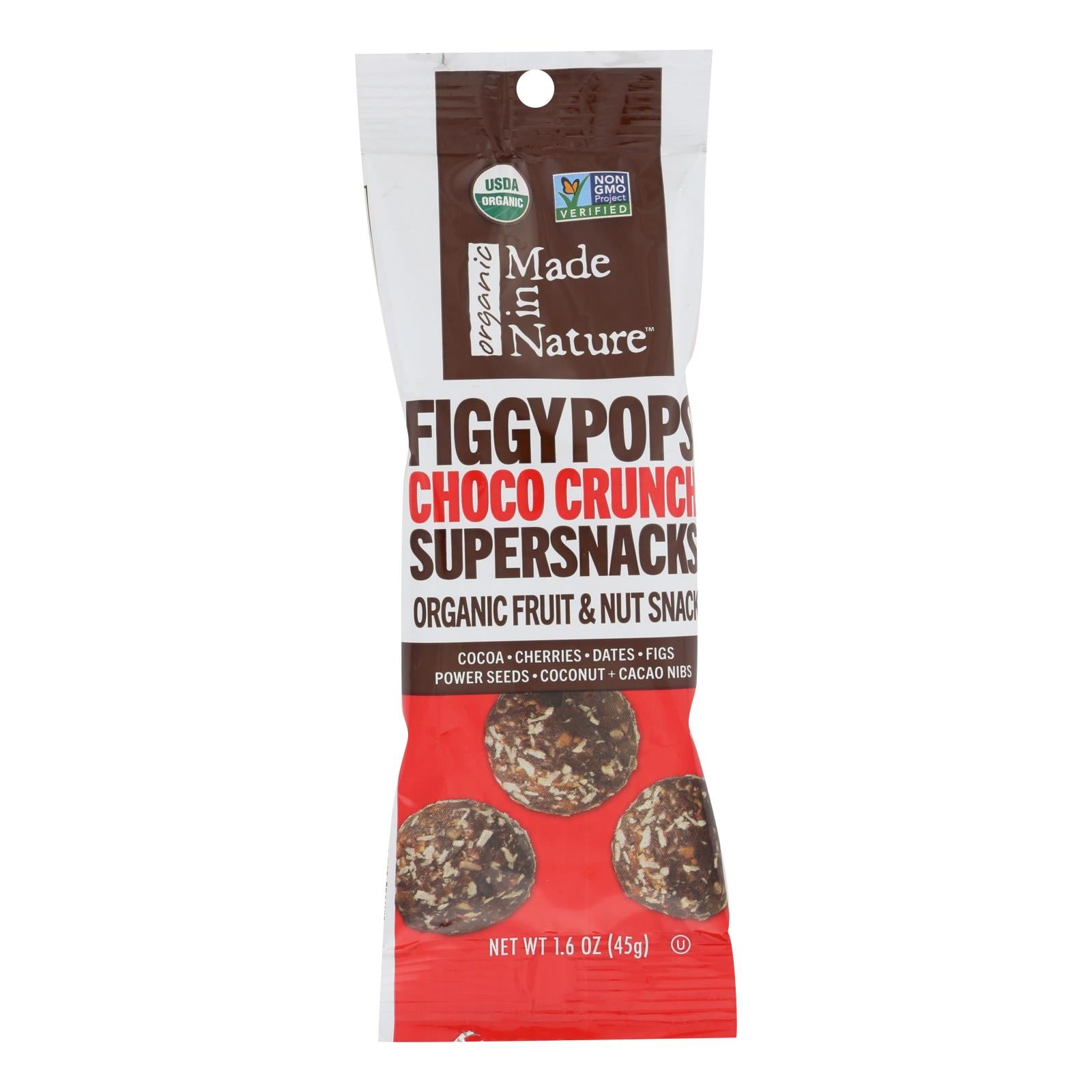 Made In Nature Figgypops Choco Crunch Supersnacks Organic Fruit & Nut Snacks  - Case Of 10 - 1.6 Oz - Whole Green Foods
