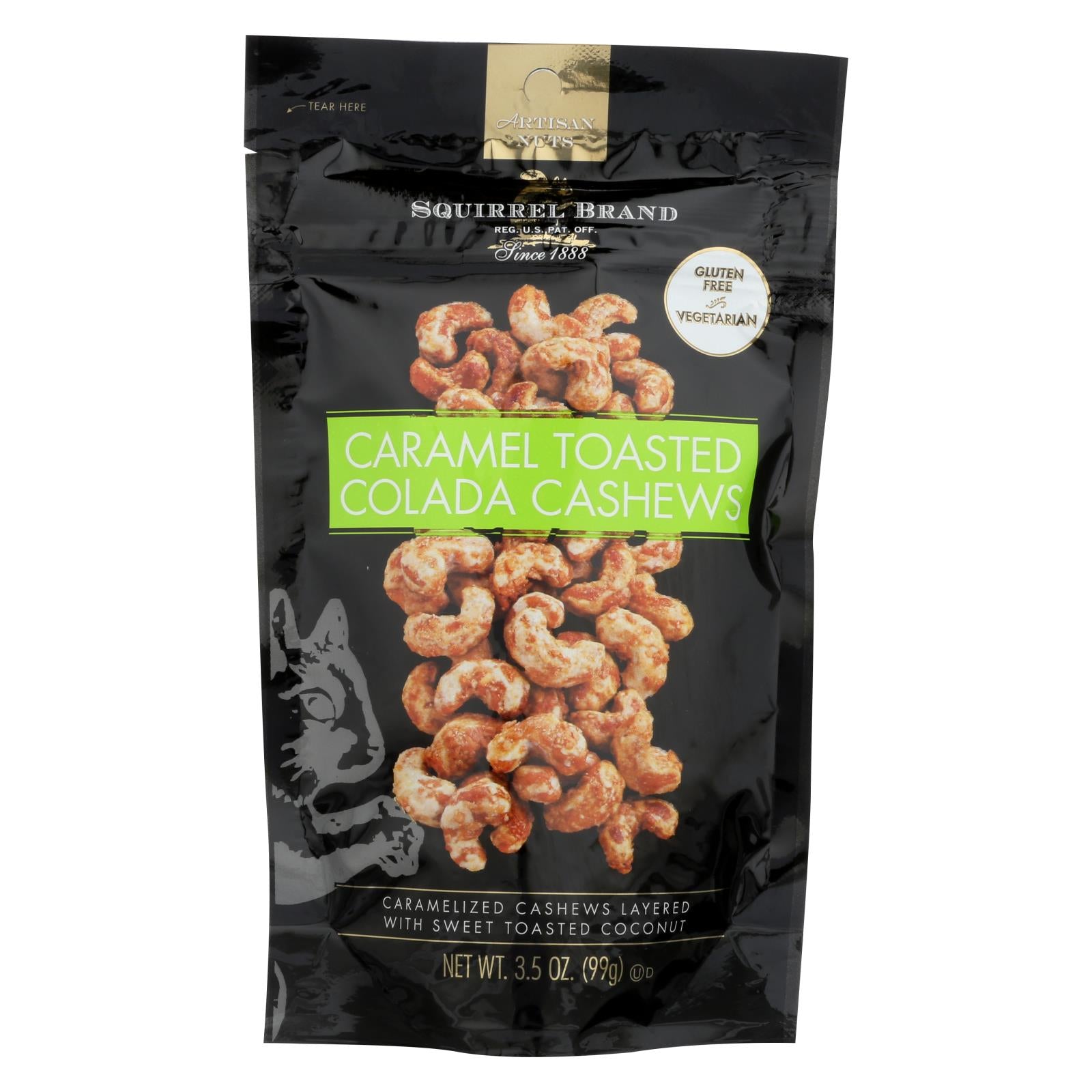 Squirrel Brand Caramel Toasted Colada Cashews  - Case Of 6 - 3.5 Oz - Whole Green Foods