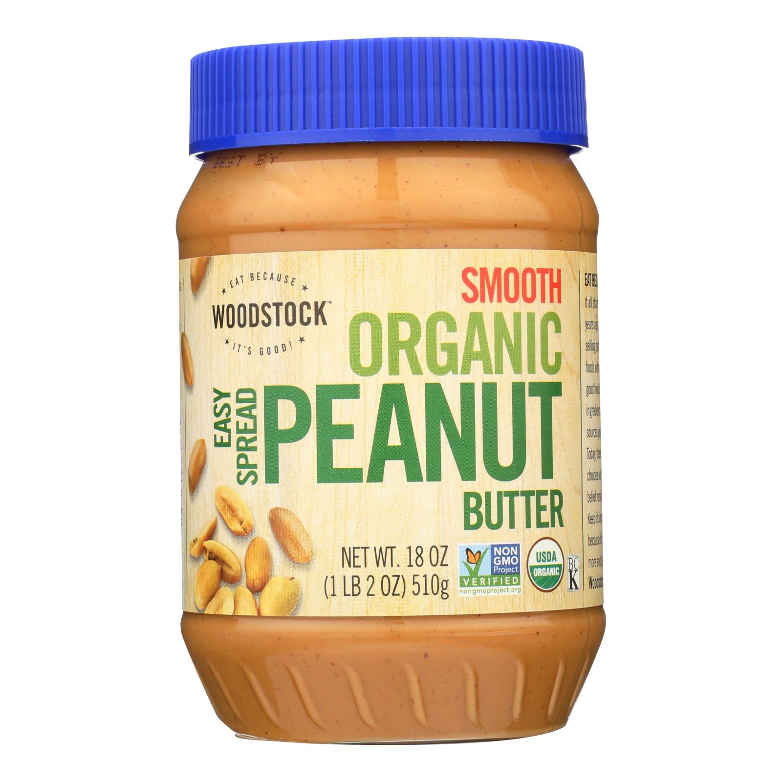 Woodstock Organic Easy Spread Peanut Butter - Smooth - 18 Oz. - Whole Green Foods