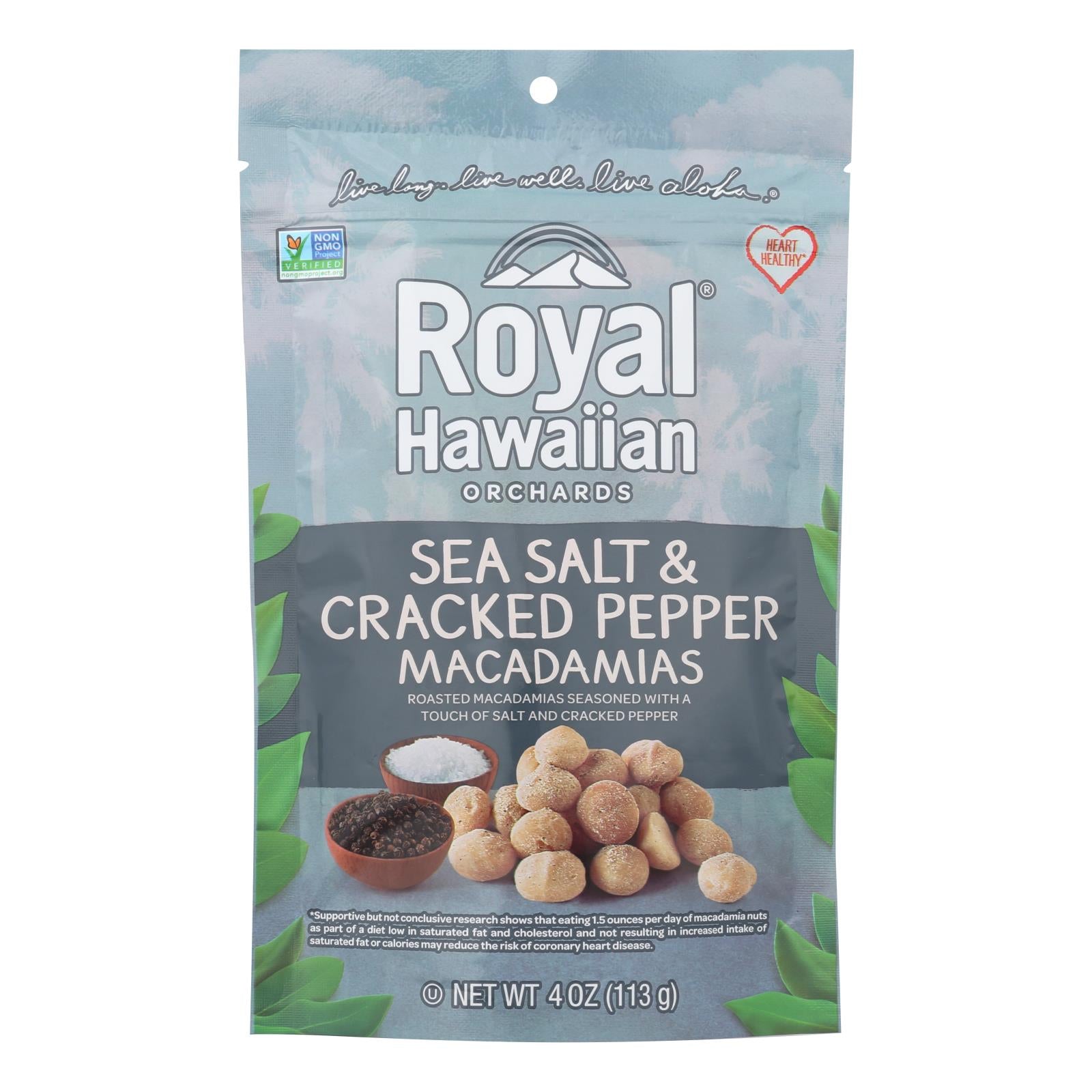 Royal Hawaiian Orchards Macadamias, Sea Salt & Cracked Pepper  - Case Of 6 - 4 Oz - Whole Green Foods