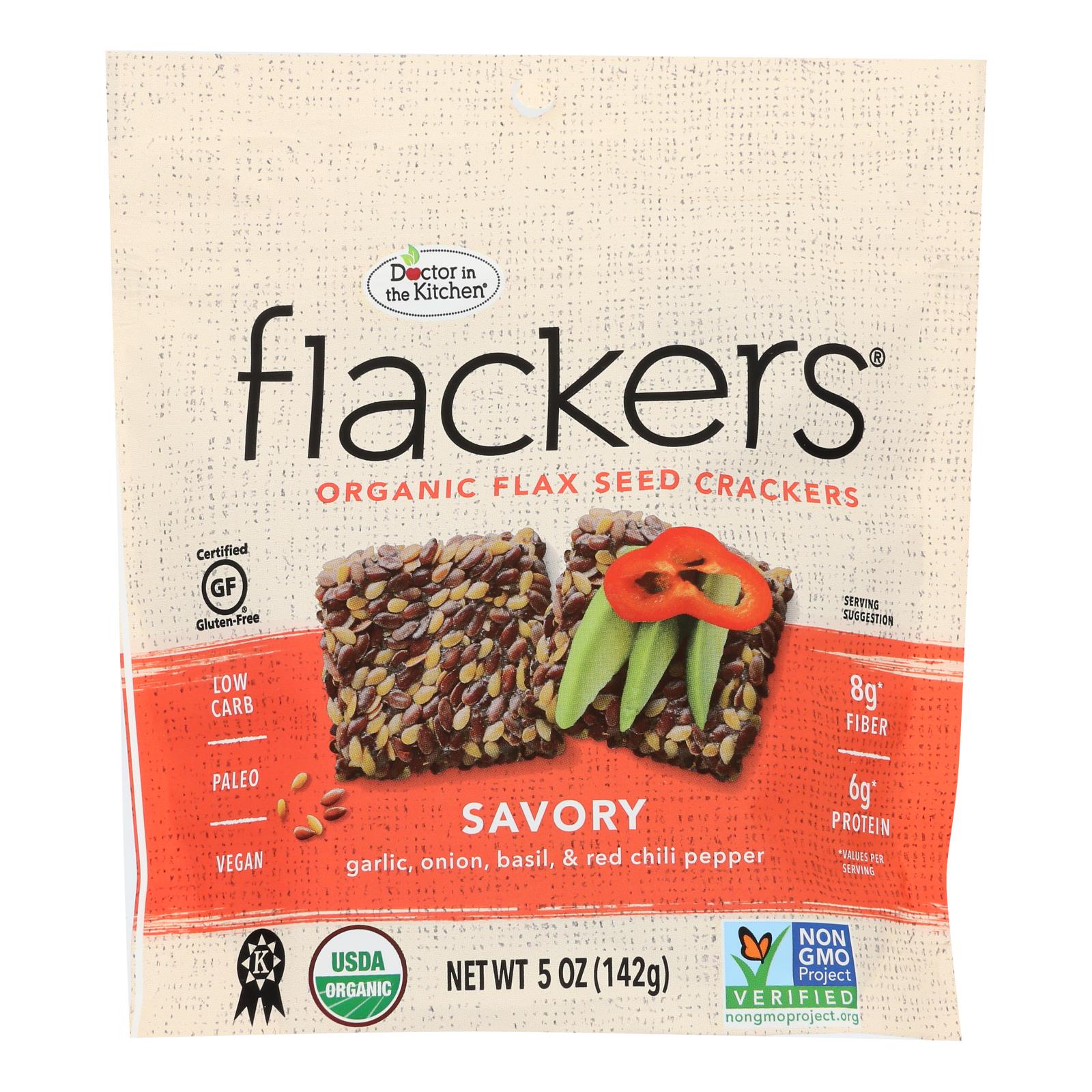 Doctor In The Kitchen - Organic Flax Seed Crackers - Savory - Case Of 6 - 5 Oz. - Whole Green Foods