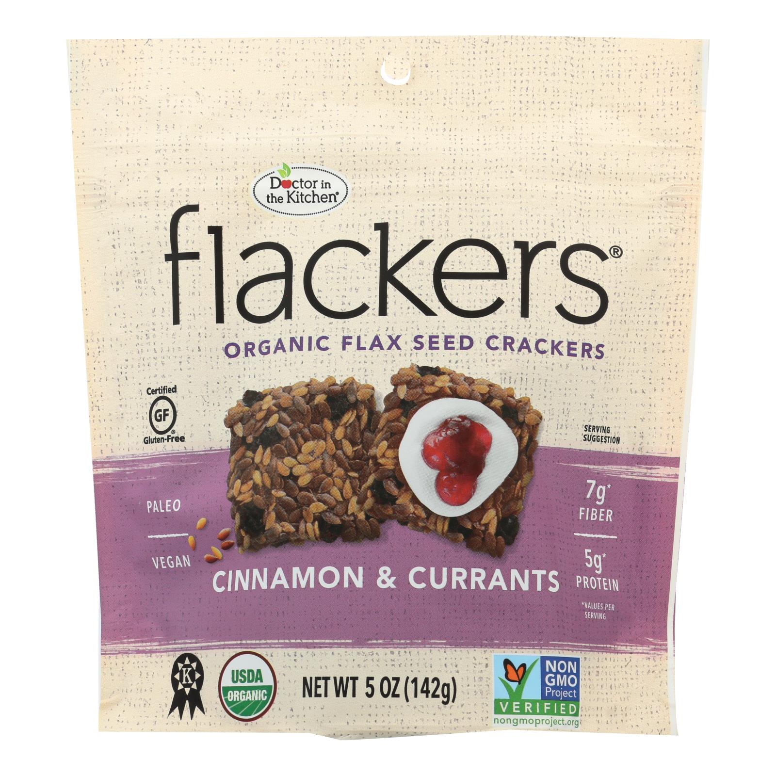 Doctor In The Kitchen - Organic Flax Seed Crackers - Cinnamon And Currants - Case Of 6 - 5 Oz. - Whole Green Foods
