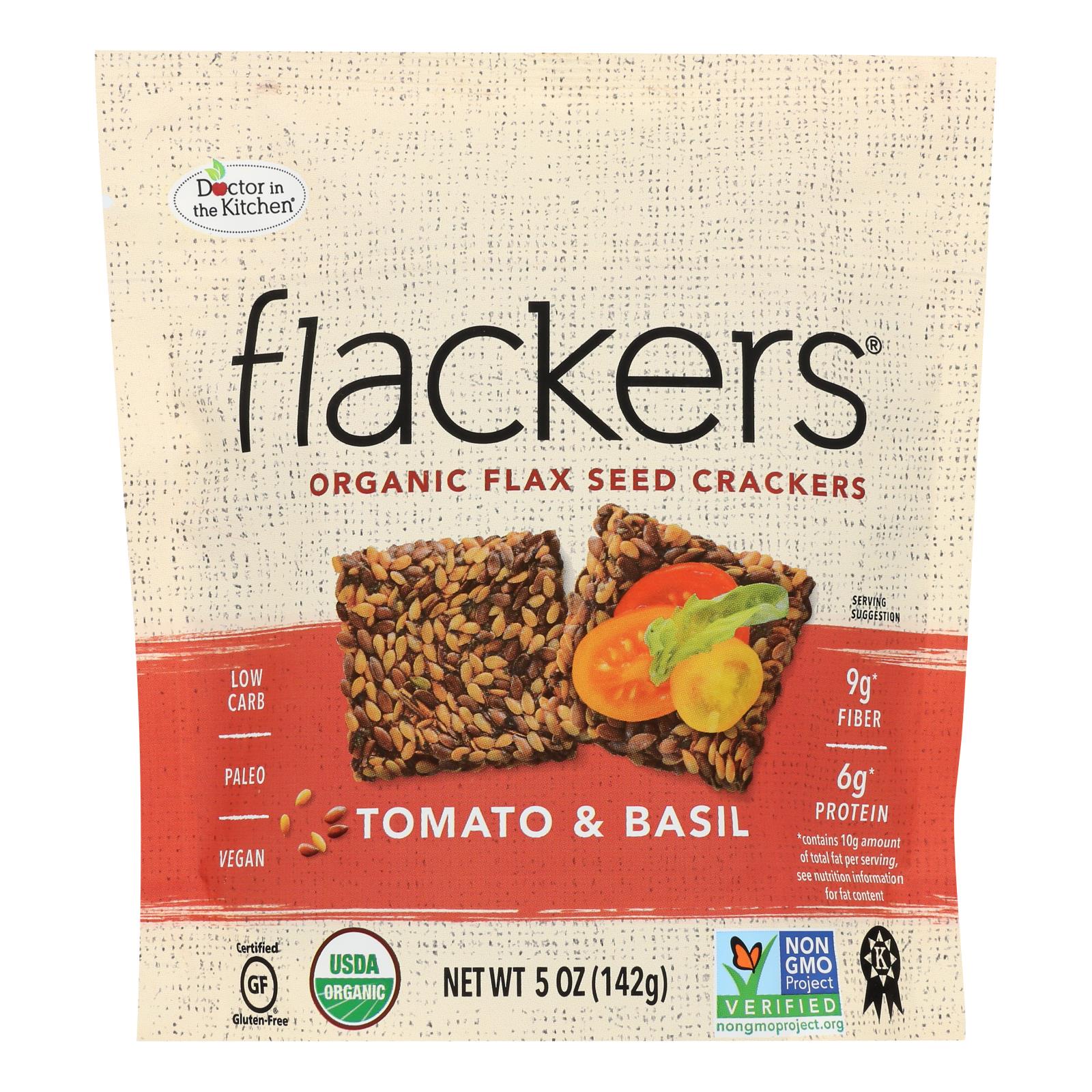 Doctor In The Kitchen - Organic Flax Seed Crackers - Tomato And Basil - Case Of 6 - 5 Oz. - Whole Green Foods