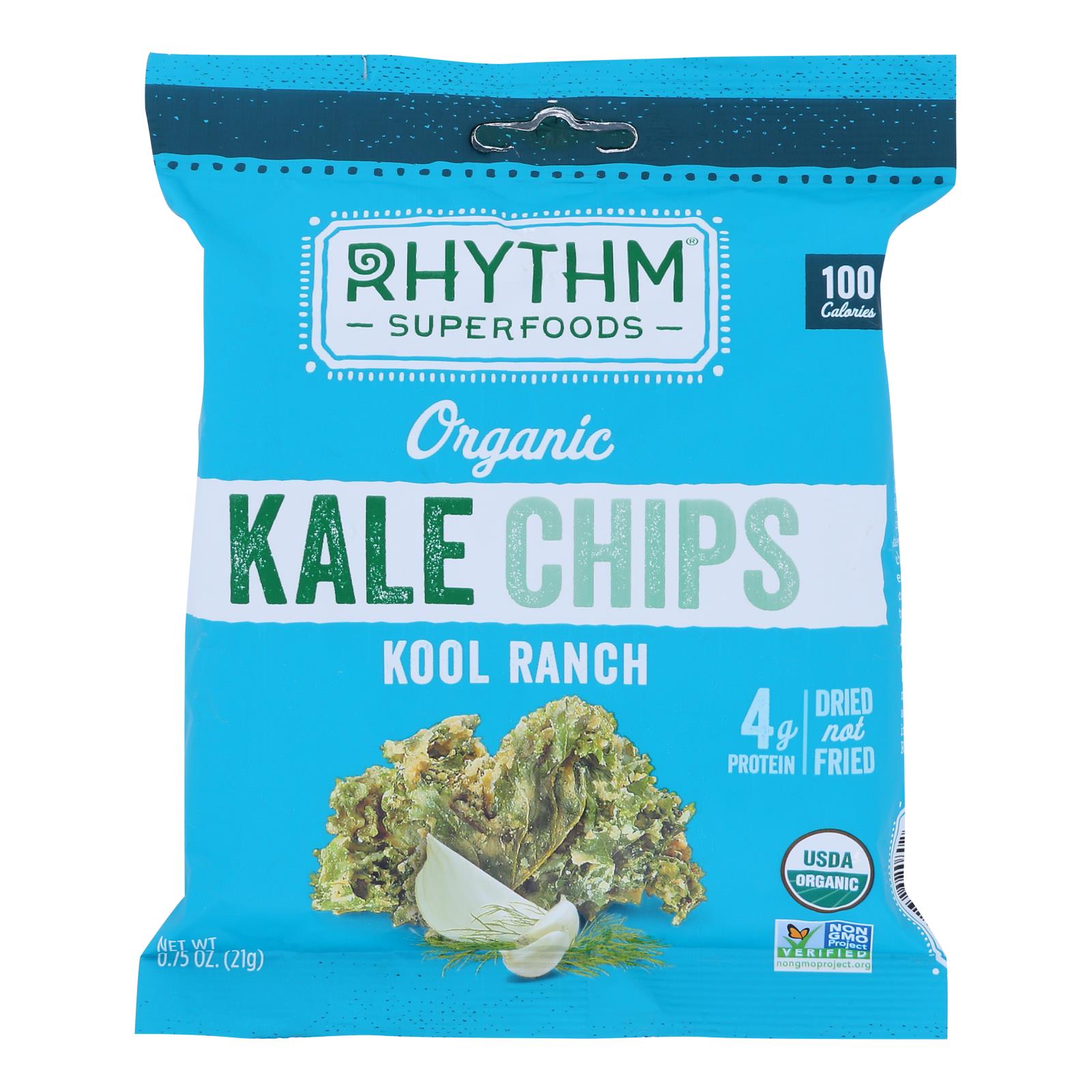 Rhythm Superfoods - Organic Kale Chips - Kool Ranch - Case Of 8 - 0.75 Oz. - Whole Green Foods