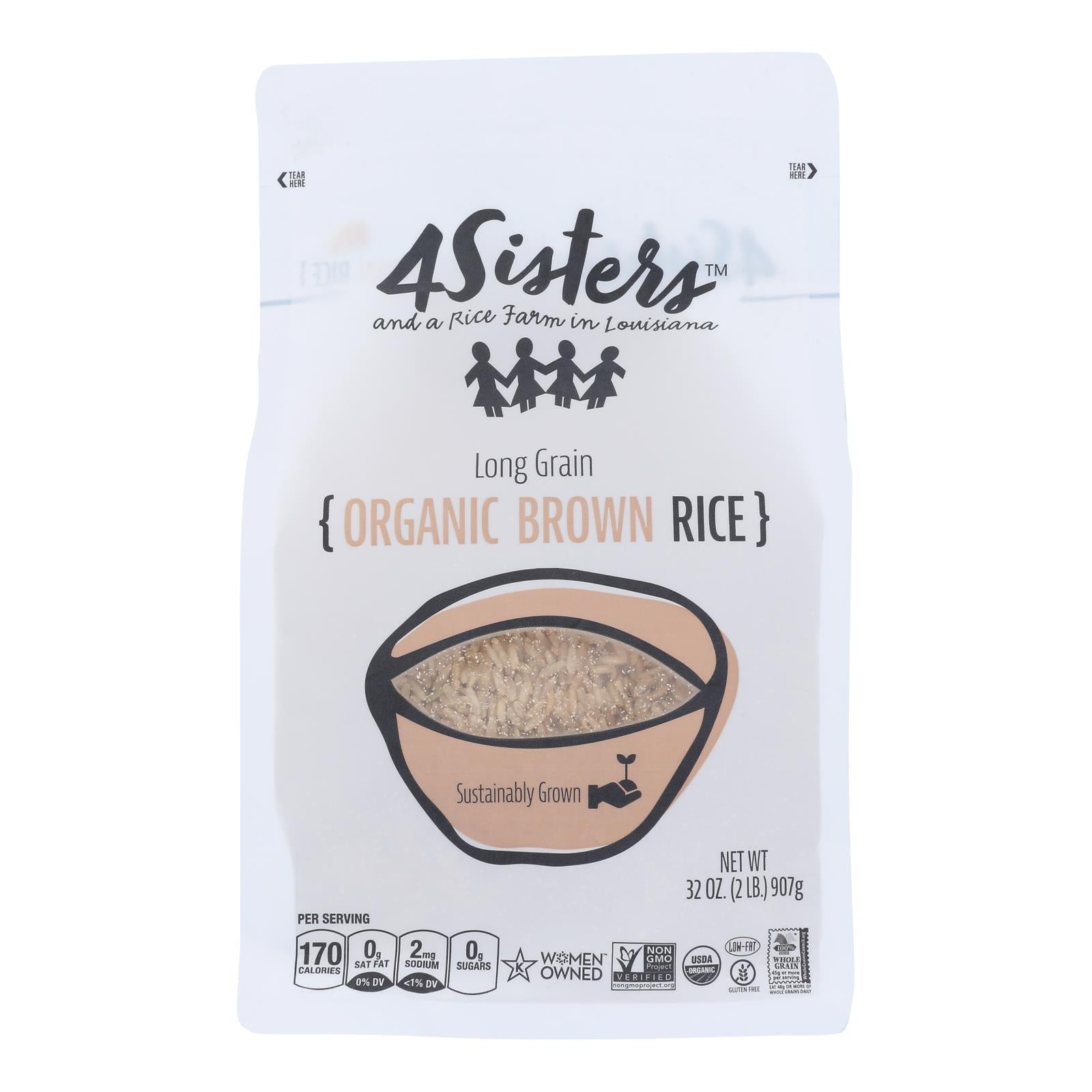 4 Sisters - Rice Og2 Brown Long Grain - Cs Of 6-2 Lb - Whole Green Foods