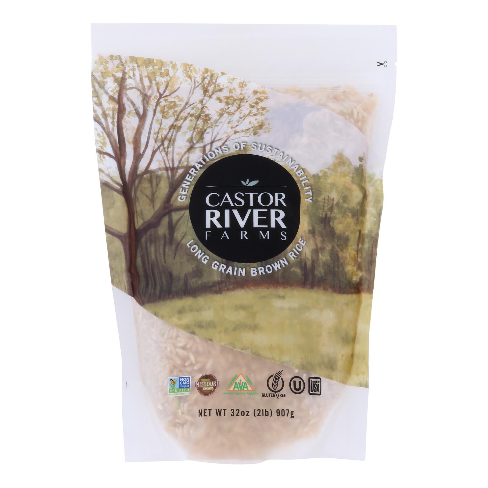 Castor River Farms - Rice Brown Long Grain - Case Of 6-32 Oz - Whole Green Foods
