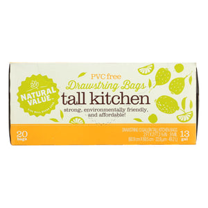 Natural Value Tall Kitchen Bags - Drawstring - 20 Count - Case Of 12 (240 Count) - Whole Green Foods