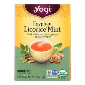 Yogi Egyptian Licorice - Mint - Case Of 6 - 16 Bags (96 Tea Bags) - Whole Green Foods